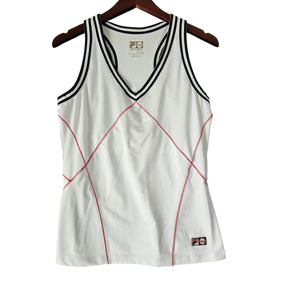 Fila 100th Anniversary Tennis Tank Top Womens‎ Large White Red Navy Racerback L